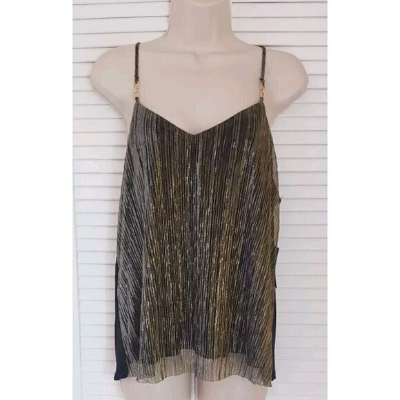NWT NAIF FORMAL METALLIC GOLD BLACK SPAGHETTI STRAP CAMISOLE TOP SZ LARGE - Picture 1 of 7